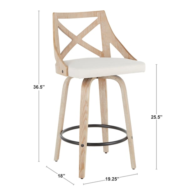 Charlotte Counter Stool In White Washed Wood And Cream Fabric, PK 2